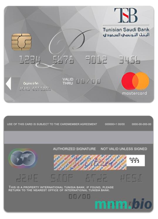 Tunisia International Tunisia Bank national platyna przykład karty mastercard w formacie PSD